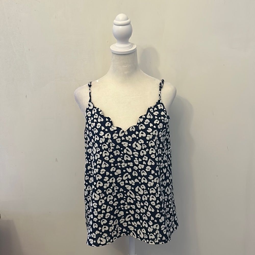 She + Sky blue white patterned spaghetti strap blouse Size S